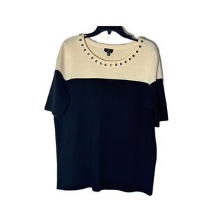 Talbots Black and Cream Sweater with Studded Neckline